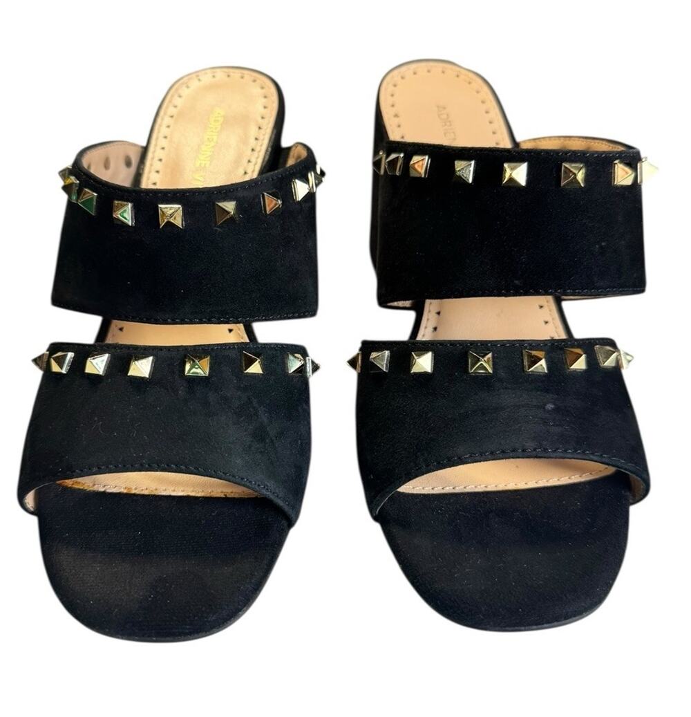 Adrienne Vittadini Black Suede Studded Slide Mules Block Heel Street Chic Sz 6M